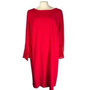 Calvin Klein Red Shift Dress Long Sleeve Ruffle Cuff Plus Size 22W CX4C14DY
